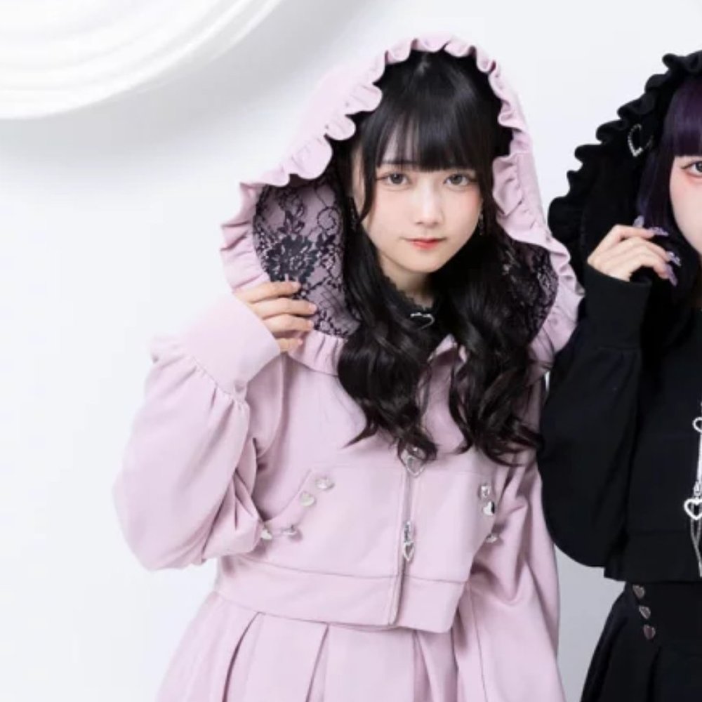 Yumetenbo Dear My Love 2WAY pale pink cropped hoodie
